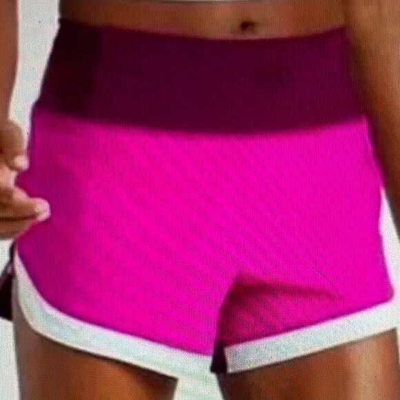 Athleta Maroon Pink White Athletic Shorts with Liner Medium - Picture 1 of 6
